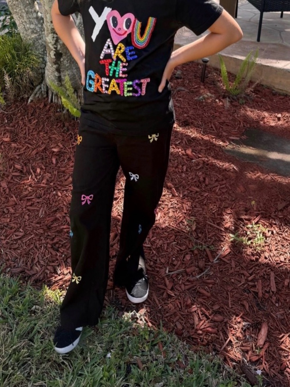 Black Jeans with Multicolor Bow size Girl's 10 - matches everything! - Picture 2 of 7
